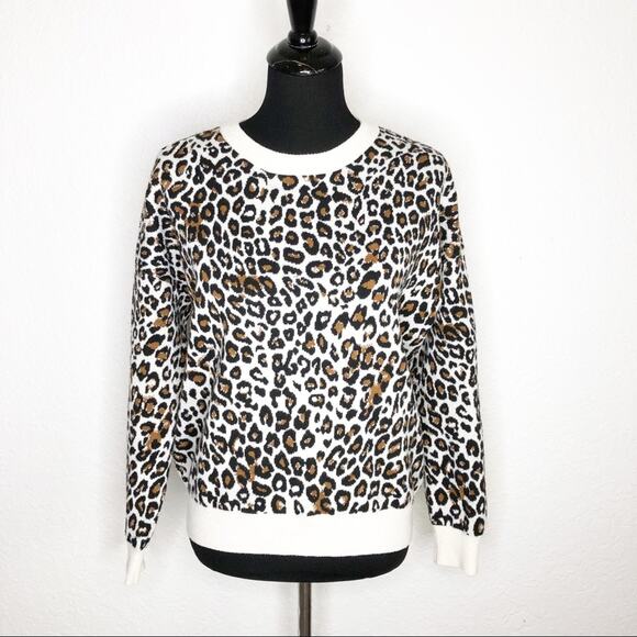 T Tahari white black brown leopard animal print sweater size Medium - Picture 1 of 14